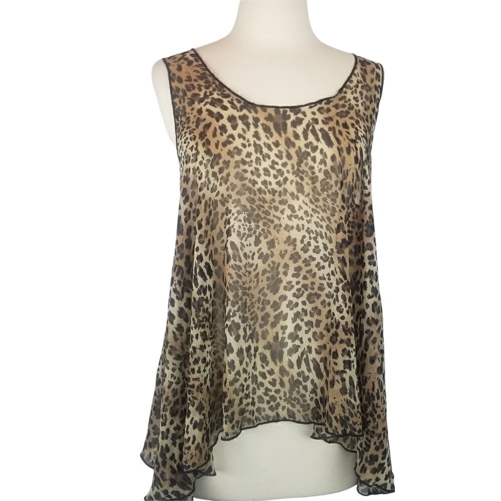 Brown Black Animal Print Full Tank Top. Semi Sheer. Size M.